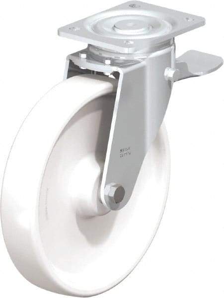 Blickle - 10" Diam x 1-31/32" Wide x 11-39/64" OAH Top Plate Mount Swivel Caster with Brake - Impact-Resistant Nylon, 1,980 Lb Capacity, Plain Bore Bearing, 5-1/2 x 4-3/8" Plate - USA Tool & Supply