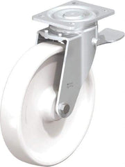 Blickle - 10" Diam x 1-31/32" Wide x 11-39/64" OAH Top Plate Mount Swivel Caster with Brake - Impact-Resistant Nylon, 1,980 Lb Capacity, Plain Bore Bearing, 5-1/2 x 4-3/8" Plate - USA Tool & Supply