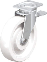 Blickle - 10" Diam x 2-9/16" Wide x 11-39/64" OAH Top Plate Mount Swivel Caster with Brake - Impact-Resistant Nylon, 1,980 Lb Capacity, Ball Bearing, 5-1/2 x 4-3/8" Plate - USA Tool & Supply