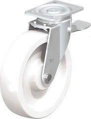Blickle - 10" Diam x 2-9/16" Wide x 11-39/64" OAH Top Plate Mount Swivel Caster with Brake - Impact-Resistant Nylon, 1,980 Lb Capacity, Plain Bore Bearing, 5-1/2 x 4-3/8" Plate - USA Tool & Supply
