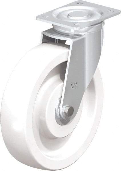 Blickle - 10" Diam x 2-9/16" Wide x 11-39/64" OAH Top Plate Mount Swivel Caster - Impact-Resistant Nylon, 1,980 Lb Capacity, Ball Bearing, 5-1/2 x 4-3/8" Plate - USA Tool & Supply