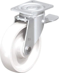 Blickle - 8" Diam x 1-31/32" Wide x 9-41/64" OAH Top Plate Mount Swivel Caster with Brake - Impact-Resistant Nylon, 1,980 Lb Capacity, Ball Bearing, 5-1/2 x 4-3/8" Plate - USA Tool & Supply