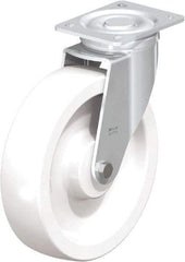 Blickle - 10" Diam x 2-9/16" Wide x 11-39/64" OAH Top Plate Mount Swivel Caster - Impact-Resistant Nylon, 1,980 Lb Capacity, Plain Bore Bearing, 5-1/2 x 4-3/8" Plate - USA Tool & Supply