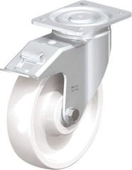 Blickle - 8" Diam x 1-31/32" Wide x 9-41/64" OAH Top Plate Mount Swivel Caster with Brake - Impact-Resistant Nylon, 1,980 Lb Capacity, Ball Bearing, 5-1/2 x 4-3/8" Plate - USA Tool & Supply