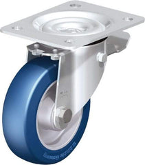 Blickle - 5" Diam x 1-37/64" Wide x 6-7/64" OAH Top Plate Mount Swivel Caster with Brake - Polyurethane-Elastomer Blickle Besthane, 770 Lb Capacity, Ball Bearing, 5-1/2 x 4-3/8" Plate - USA Tool & Supply