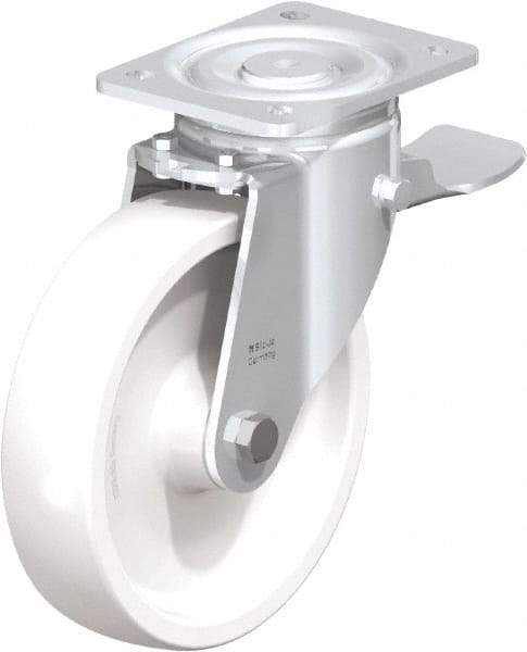 Blickle - 8" Diam x 1-31/32" Wide x 9-41/64" OAH Top Plate Mount Swivel Caster with Brake - Impact-Resistant Nylon, 1,980 Lb Capacity, Plain Bore Bearing, 5-1/2 x 4-3/8" Plate - USA Tool & Supply