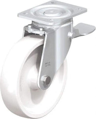 Blickle - 8" Diam x 1-31/32" Wide x 9-41/64" OAH Top Plate Mount Swivel Caster with Brake - Impact-Resistant Nylon, 1,980 Lb Capacity, Plain Bore Bearing, 5-1/2 x 4-3/8" Plate - USA Tool & Supply
