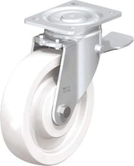 Blickle - 8" Diam x 1-31/32" Wide x 9-41/64" OAH Top Plate Mount Swivel Caster with Brake - Impact-Resistant Nylon, 1,980 Lb Capacity, Ball Bearing, 5-1/2 x 4-3/8" Plate - USA Tool & Supply