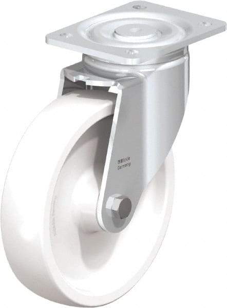 Blickle - 8" Diam x 1-31/32" Wide x 9-41/64" OAH Top Plate Mount Swivel Caster - Impact-Resistant Nylon, 1,980 Lb Capacity, Plain Bore Bearing, 5-1/2 x 4-3/8" Plate - USA Tool & Supply