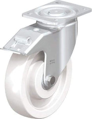 Blickle - 8" Diam x 1-31/32" Wide x 9-41/64" OAH Top Plate Mount Swivel Caster with Brake - Impact-Resistant Nylon, 1,980 Lb Capacity, Ball Bearing, 5-1/2 x 4-3/8" Plate - USA Tool & Supply