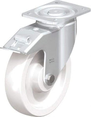 Blickle - 8" Diam x 1-31/32" Wide x 9-41/64" OAH Top Plate Mount Swivel Caster with Brake - Impact-Resistant Nylon, 1,980 Lb Capacity, Plain Bore Bearing, 5-1/2 x 4-3/8" Plate - USA Tool & Supply