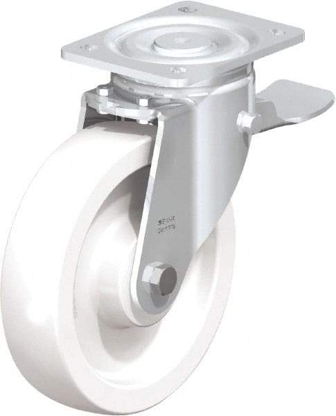 Blickle - 8" Diam x 1-31/32" Wide x 9-41/64" OAH Top Plate Mount Swivel Caster with Brake - Impact-Resistant Nylon, 1,980 Lb Capacity, Plain Bore Bearing, 5-1/2 x 4-3/8" Plate - USA Tool & Supply