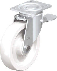 Blickle - 8" Diam x 1-31/32" Wide x 9-41/64" OAH Top Plate Mount Swivel Caster with Brake - Impact-Resistant Nylon, 1,980 Lb Capacity, Plain Bore Bearing, 5-1/2 x 4-3/8" Plate - USA Tool & Supply