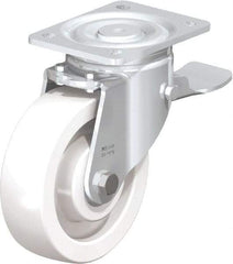 Blickle - 6-1/2" Diam x 1-31/32" Wide x 7-3/4" OAH Top Plate Mount Swivel Caster with Brake - Impact-Resistant Nylon, 1,870 Lb Capacity, Ball Bearing, 5-1/2 x 4-3/8" Plate - USA Tool & Supply