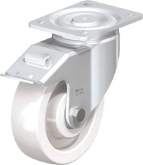 Blickle - 6-1/2" Diam x 1-31/32" Wide x 7-3/4" OAH Top Plate Mount Swivel Caster with Brake - Impact-Resistant Nylon, 1,870 Lb Capacity, Ball Bearing, 5-1/2 x 4-3/8" Plate - USA Tool & Supply