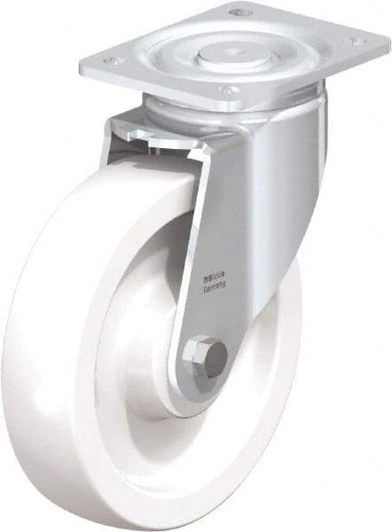 Blickle - 8" Diam x 1-31/32" Wide x 9-41/64" OAH Top Plate Mount Swivel Caster - Impact-Resistant Nylon, 1,980 Lb Capacity, Plain Bore Bearing, 5-1/2 x 4-3/8" Plate - USA Tool & Supply
