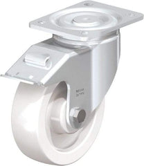 Blickle - 6-1/2" Diam x 1-31/32" Wide x 7-3/4" OAH Top Plate Mount Swivel Caster with Brake - Impact-Resistant Nylon, 1,870 Lb Capacity, Plain Bore Bearing, 5-1/2 x 4-3/8" Plate - USA Tool & Supply