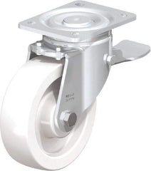 Blickle - 6-1/2" Diam x 1-31/32" Wide x 7-3/4" OAH Top Plate Mount Swivel Caster with Brake - Impact-Resistant Nylon, 1,870 Lb Capacity, Plain Bore Bearing, 5-1/2 x 4-3/8" Plate - USA Tool & Supply