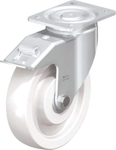 Blickle - 6-1/2" Diam x 1-31/32" Wide x 7-3/4" OAH Top Plate Mount Swivel Caster - Impact-Resistant Nylon, 1,870 Lb Capacity, Plain Bore Bearing, 5-1/2 x 4-3/8" Plate - USA Tool & Supply