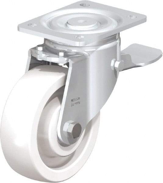 Blickle - 6" Diam x 1-31/32" Wide x 7-3/4" OAH Top Plate Mount Swivel Caster with Brake - Impact-Resistant Nylon, 1,760 Lb Capacity, Ball Bearing, 5-1/2 x 4-3/8" Plate - USA Tool & Supply