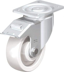 Blickle - 6" Diam x 1-31/32" Wide x 7-3/4" OAH Top Plate Mount Swivel Caster with Brake - Impact-Resistant Nylon, 1,760 Lb Capacity, Ball Bearing, 5-1/2 x 4-3/8" Plate - USA Tool & Supply