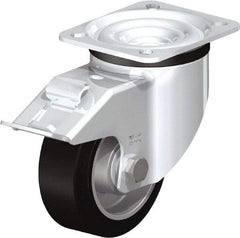 Blickle - 4" Diam x 1-37/64" Wide x 5-7/64" OAH Top Plate Mount Swivel Caster with Brake - Solid Rubber, 440 Lb Capacity, Ball Bearing, 3-15/16 x 3-3/8" Plate - USA Tool & Supply