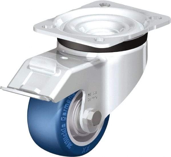 Blickle - 3" Diam x 1-37/64" Wide x 4-21/64" OAH Top Plate Mount Swivel Caster with Brake - Polyurethane-Elastomer Blickle Besthane, 506 Lb Capacity, Ball Bearing, 3-15/16 x 3-3/8" Plate - USA Tool & Supply