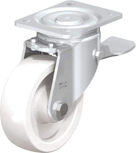 Blickle - 6" Diam x 1-31/32" Wide x 7-3/4" OAH Top Plate Mount Swivel Caster with Brake - Impact-Resistant Nylon, 1,760 Lb Capacity, Plain Bore Bearing, 5-1/2 x 4-3/8" Plate - USA Tool & Supply