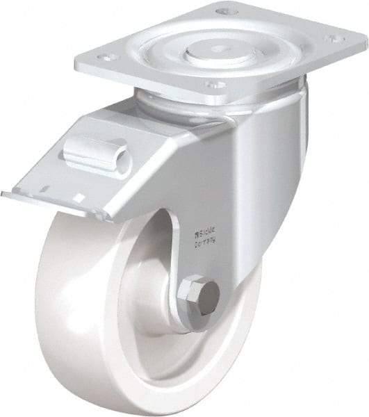 Blickle - 6" Diam x 1-31/32" Wide x 7-3/4" OAH Top Plate Mount Swivel Caster with Brake - Impact-Resistant Nylon, 1,760 Lb Capacity, Plain Bore Bearing, 5-1/2 x 4-3/8" Plate - USA Tool & Supply