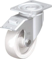 Blickle - 6" Diam x 1-31/32" Wide x 7-3/4" OAH Top Plate Mount Swivel Caster with Brake - Impact-Resistant Nylon, 1,760 Lb Capacity, Plain Bore Bearing, 5-1/2 x 4-3/8" Plate - USA Tool & Supply