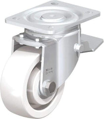 Blickle - 5" Diam x 1-31/32" Wide x 6-11/16" OAH Top Plate Mount Swivel Caster with Brake - Impact-Resistant Nylon, 1,650 Lb Capacity, Ball Bearing, 5-1/2 x 4-3/8" Plate - USA Tool & Supply