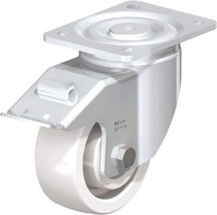 Blickle - 5" Diam x 1-31/32" Wide x 6-11/16" OAH Top Plate Mount Swivel Caster with Brake - Impact-Resistant Nylon, 1,650 Lb Capacity, Ball Bearing, 5-1/2 x 4-3/8" Plate - USA Tool & Supply
