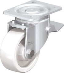 Blickle - 5" Diam x 1-31/32" Wide x 6-11/16" OAH Top Plate Mount Swivel Caster with Brake - Impact-Resistant Nylon, 1,650 Lb Capacity, Plain Bore Bearing, 5-1/2 x 4-3/8" Plate - USA Tool & Supply