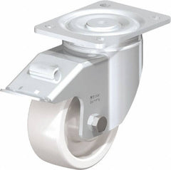 Blickle - 5" Diam x 1-31/32" Wide x 6-11/16" OAH Top Plate Mount Swivel Caster with Brake - Impact-Resistant Nylon, 1,650 Lb Capacity, Plain Bore Bearing, 5-1/2 x 4-3/8" Plate - USA Tool & Supply