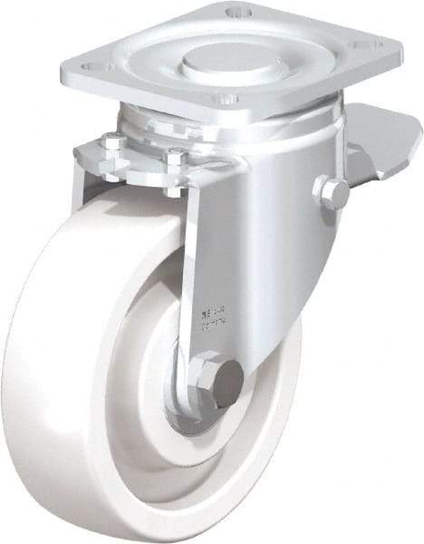 Blickle - 5" Diam x 1-29/64" Wide x 6-1/2" OAH Top Plate Mount Swivel Caster with Brake - Impact-Resistant Nylon, 1,540 Lb Capacity, Ball Bearing, 3-15/16 x 3-3/8" Plate - USA Tool & Supply