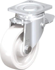 Blickle - 5" Diam x 1-29/64" Wide x 6-1/2" OAH Top Plate Mount Swivel Caster with Brake - Impact-Resistant Nylon, 1,540 Lb Capacity, Plain Bore Bearing, 3-15/16 x 3-3/8" Plate - USA Tool & Supply