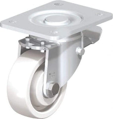 Blickle - 4" Diam x 1-29/64" Wide x 6-1/2" OAH Top Plate Mount Swivel Caster with Brake - Impact-Resistant Nylon, 1,100 Lb Capacity, Ball Bearing, 5-1/2 x 4-3/8" Plate - USA Tool & Supply