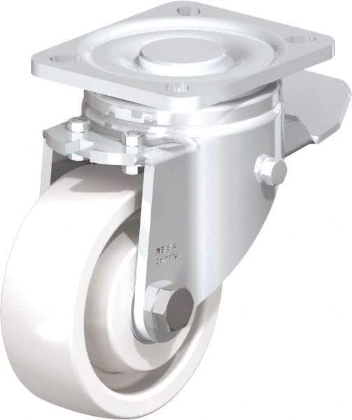Blickle - 4" Diam x 1-29/64" Wide x 5-33/64" OAH Top Plate Mount Swivel Caster with Brake - Impact-Resistant Nylon, 1,100 Lb Capacity, Ball Bearing, 3-15/16 x 3-3/8" Plate - USA Tool & Supply