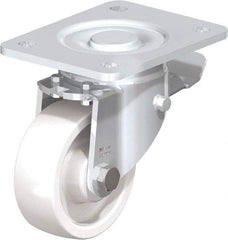 Blickle - 4" Diam x 1-29/64" Wide x 5-33/64" OAH Top Plate Mount Swivel Caster with Brake - Impact-Resistant Nylon, 1,100 Lb Capacity, Plain Bore Bearing, 5-1/2 x 4-3/8" Plate - USA Tool & Supply