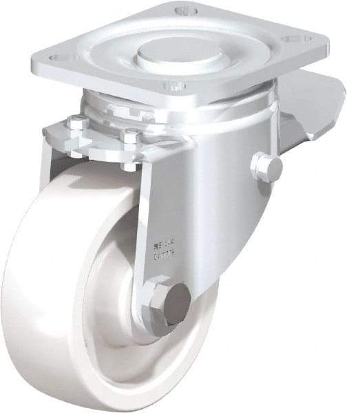 Blickle - 4" Diam x 1-29/64" Wide x 5-33/64" OAH Top Plate Mount Swivel Caster with Brake - Impact-Resistant Nylon, 1,100 Lb Capacity, Plain Bore Bearing, 3-15/16 x 3-3/8" Plate - USA Tool & Supply