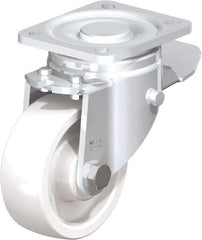 Blickle - 4" Diam x 1-29/64" Wide x 5-33/64" OAH Top Plate Mount Swivel Caster with Brake - Impact-Resistant Nylon, 1,100 Lb Capacity, Plain Bore Bearing, 3-15/16 x 3-3/8" Plate - USA Tool & Supply
