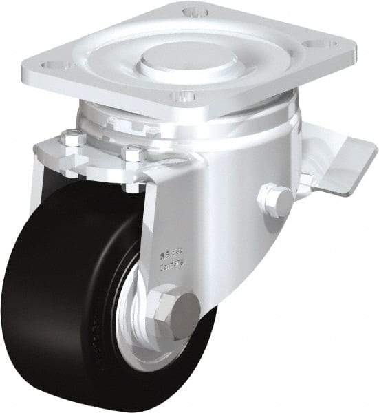 Blickle - 3" Diam x 1-49/64" Wide x 4-23/32" OAH Top Plate Mount Swivel Caster with Brake - Solid Rubber, 440 Lb Capacity, Ball Bearing, 3-15/16 x 3-3/8" Plate - USA Tool & Supply