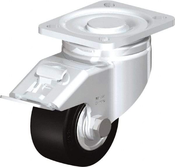 Blickle - 3" Diam x 1-49/64" Wide x 4-23/32" OAH Top Plate Mount Swivel Caster with Brake - Solid Rubber, 440 Lb Capacity, Ball Bearing, 3-15/16 x 3-3/8" Plate - USA Tool & Supply