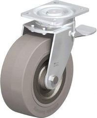 Blickle - 8" Diam x 3-9/64" Wide x 9-41/64" OAH Top Plate Mount Swivel Caster with Brake - Solid Rubber, 1,870 Lb Capacity, Ball Bearing, 5-1/2 x 4-3/8" Plate - USA Tool & Supply