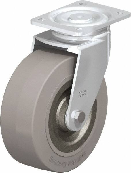 Blickle - 8" Diam x 3-9/64" Wide x 9-41/64" OAH Top Plate Mount Swivel Caster - Solid Rubber, 1,870 Lb Capacity, Ball Bearing, 5-1/2 x 4-3/8" Plate - USA Tool & Supply