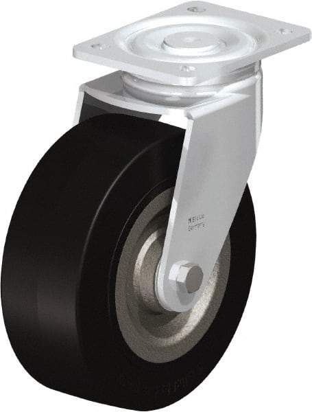 Blickle - 8" Diam x 3-9/64" Wide x 9-41/64" OAH Top Plate Mount Swivel Caster - Solid Rubber, 1,870 Lb Capacity, Ball Bearing, 5-1/2 x 4-3/8" Plate - USA Tool & Supply
