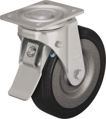 Blickle - 6-1/2" Diam x 1-31/32" Wide x 7-61/64" OAH Top Plate Mount Swivel Caster with Brake - Solid Rubber, 990 Lb Capacity, Ball Bearing, 5-1/2 x 4-3/8" Plate - USA Tool & Supply