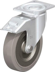 Blickle - 8" Diam x 1-31/32" Wide x 9-41/64" OAH Top Plate Mount Swivel Caster with Brake - Solid Rubber, 1,320 Lb Capacity, Ball Bearing, 5-1/2 x 4-3/8" Plate - USA Tool & Supply
