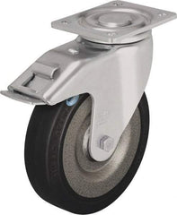 Blickle - 6-1/2" Diam x 1-31/32" Wide x 7-61/64" OAH Top Plate Mount Swivel Caster with Brake - Solid Rubber, 990 Lb Capacity, Ball Bearing, 5-1/2 x 4-3/8" Plate - USA Tool & Supply
