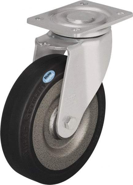 Blickle - 6-1/2" Diam x 1-31/32" Wide x 7-61/64" OAH Top Plate Mount Swivel Caster - Solid Rubber, 990 Lb Capacity, Ball Bearing, 5-1/2 x 4-3/8" Plate - USA Tool & Supply